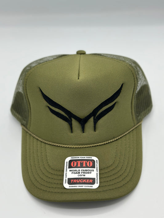 “OTTO” MILITARY GREEN FOAM TRUCKER MESH W/ 3D BLACK PUFF LOGO