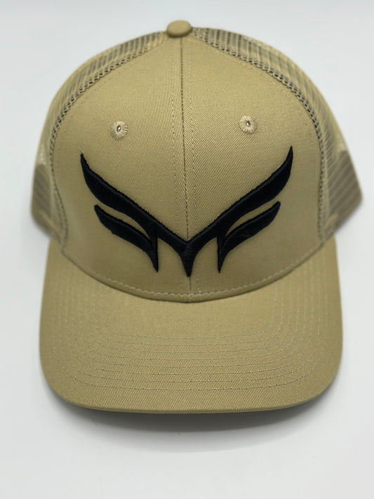 “KHAKI” TRUCKER MESH W/ 3D BLACK PUFF LOGO