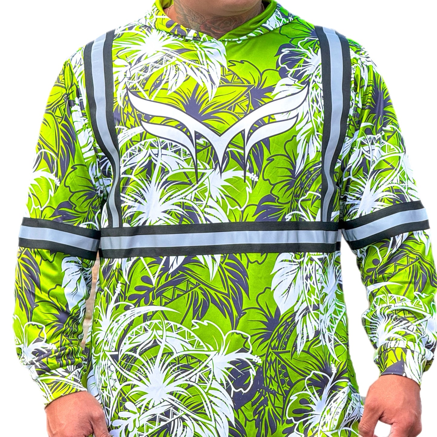 -KIDS- NEON GREEN FLORAL HOODED HI VIZ